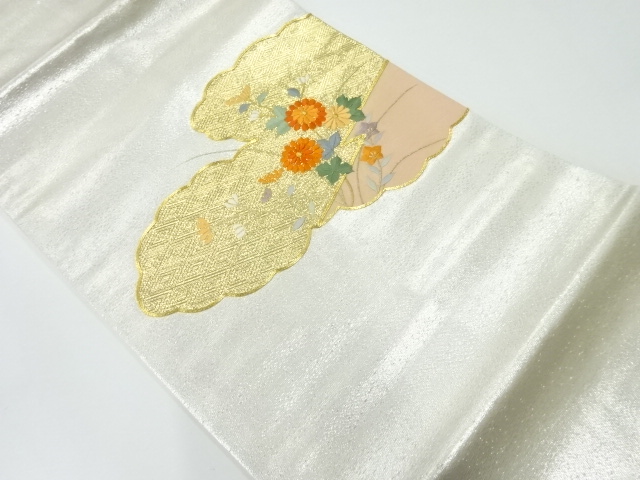 リサイクル　雲に菊模様刺繍名古屋帯